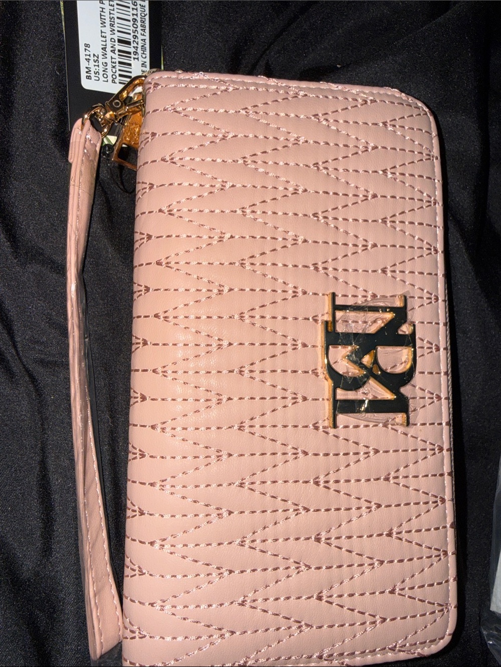 Badgley Mischka Quilted Blush Wristlet with Gold Logo